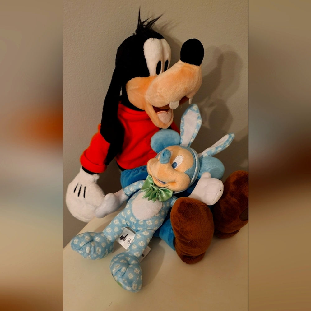 Mickey mouse easter bunny and goofy plushes